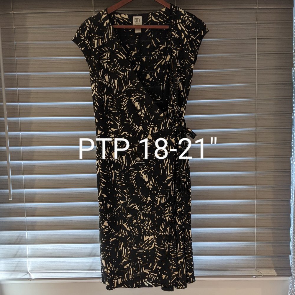 7. City DKNY Black White Wrap Dress Midi Medium - Picture 7 of 7